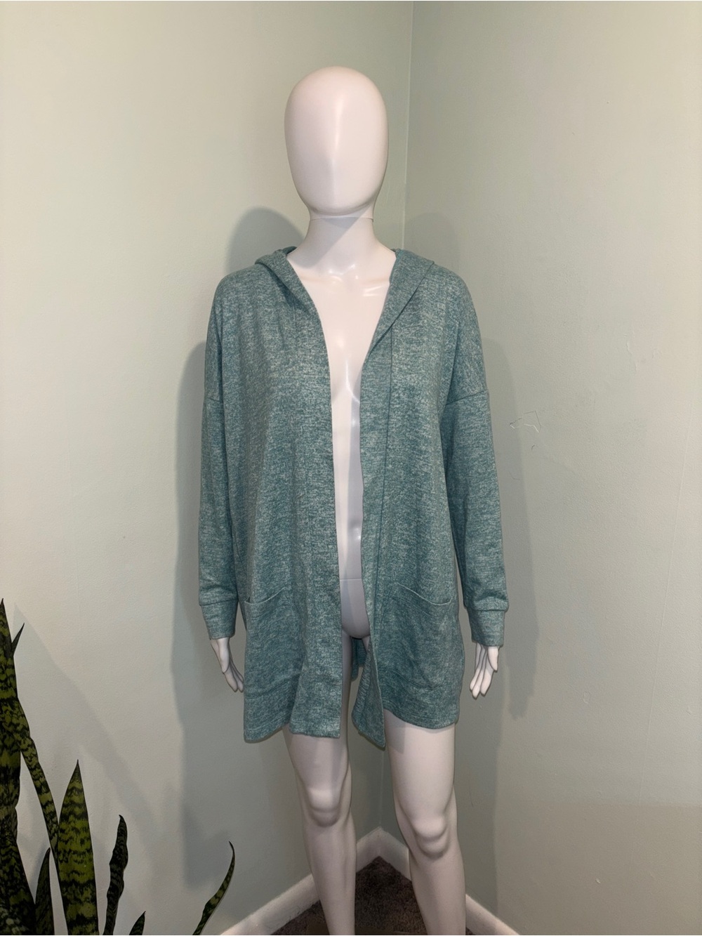 LulaRoe Mackenzie Cozy Teal Blue Hooded Long Sleeve Cardigan - Medium